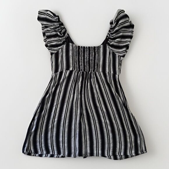 VOLCOM True To This Mini Dress M Ruffle Sleeve Stripes Sexy Babydoll button up - Picture 3 of 9
